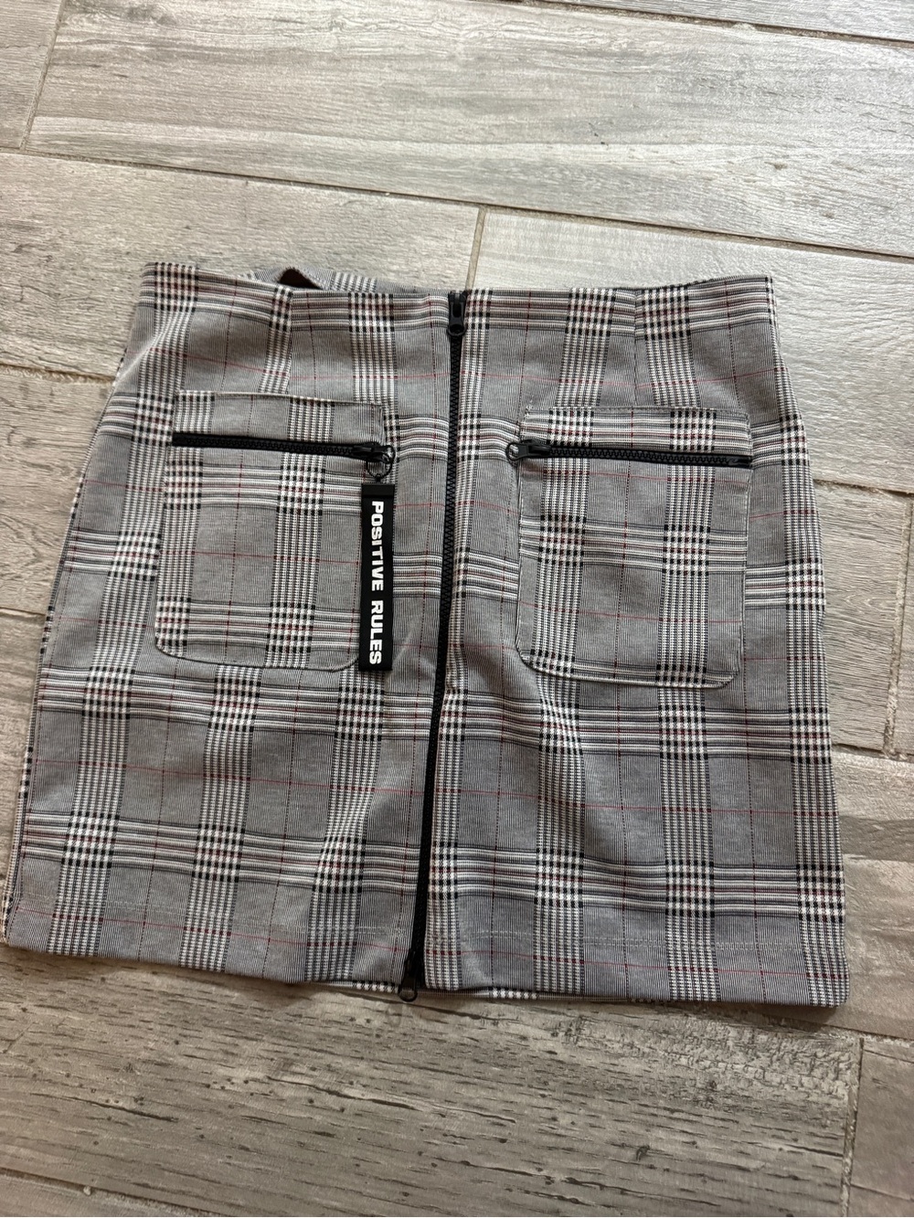 Zara Gray Plaid Mini Skirt with Front Zip and Pocket Zips